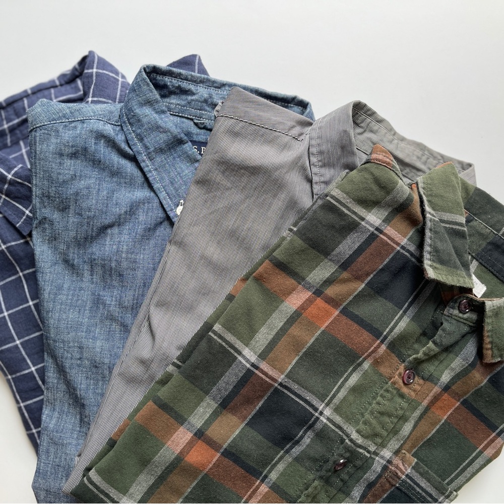 Assorted Men's Casual Button Down Shirt - Blue, Gray, Green Plaid lot of 4